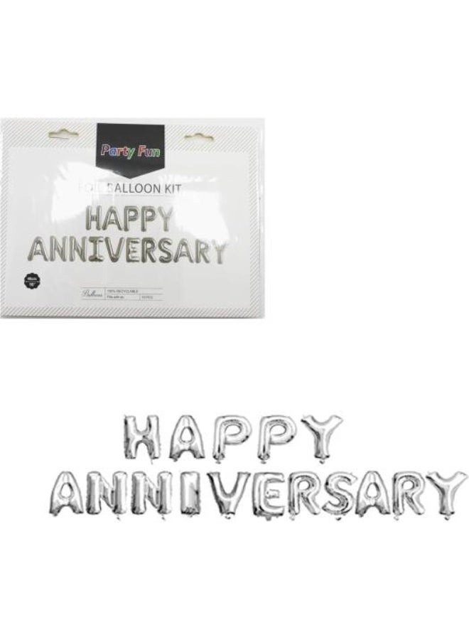 طقم بالونات ذكرى زواج فضية – بالونات حروف Happy Anniversary مع بالونات لاتكس فضية وبيضاء – مقاس 16 إنش – زينة احتفالات - Image 2